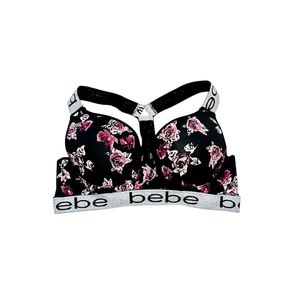 BeBe Activewear Rose Floral Metallic Strappy Bra Size XL